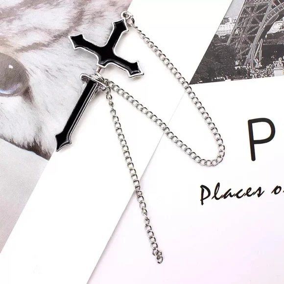 Black Goth Cross Chain Earrings - Picture 4 of 4